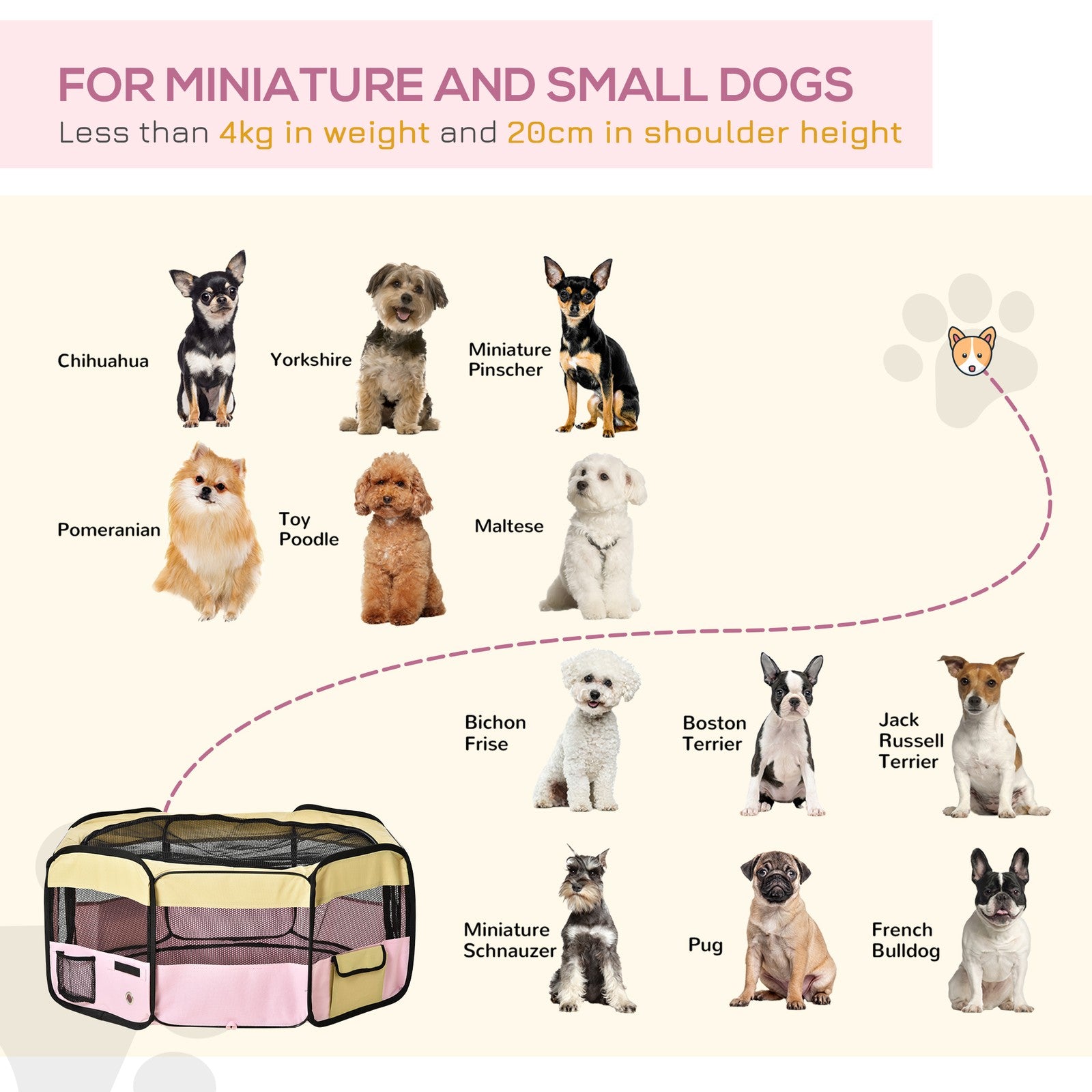 Pawhut Fabric Pet Dog Cat Puppy Playpen Rabbit Guinea Pig Play Pen in Pink Small
