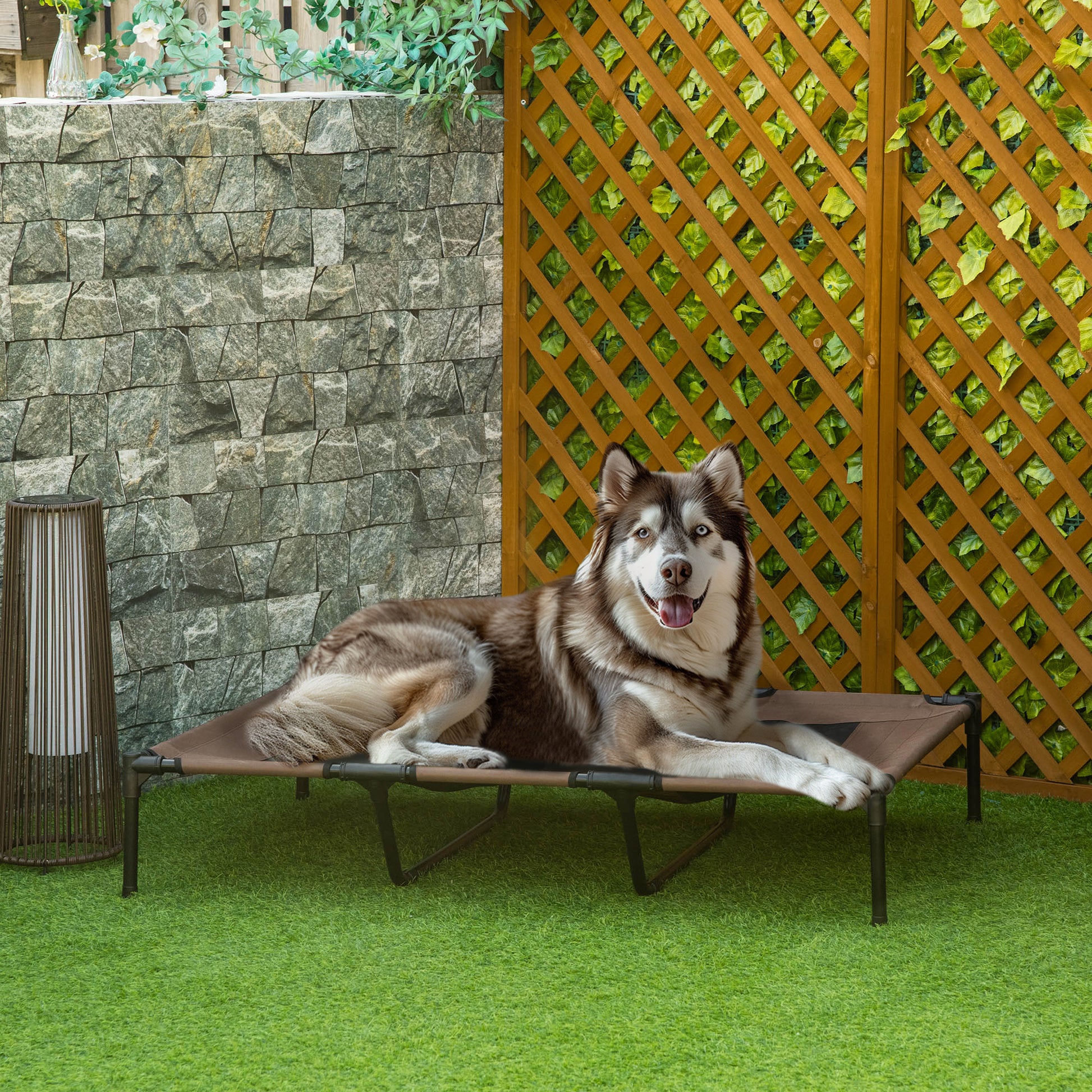 Cooling Elevated Dog Bed Portable Raised Pet Cot for Indoor & Outdoor, Brown
