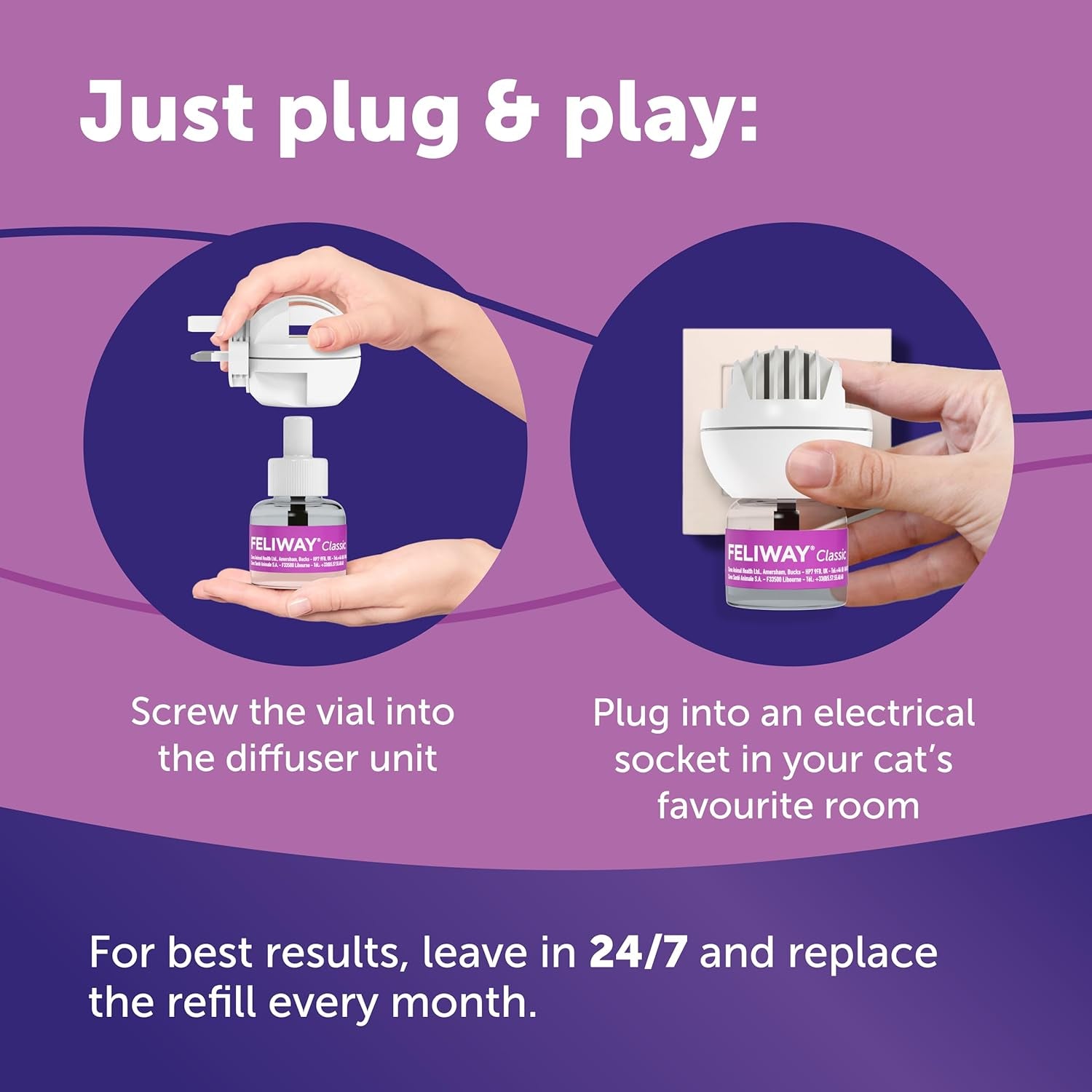 Classic 30 Day Cat Calming Plug in Pheromone Diffuser Starter Kit, 48Ml - Helps Solve Common Signs of Stress in Cats & Kittens, Veterinary Recommended, Clinically Proven