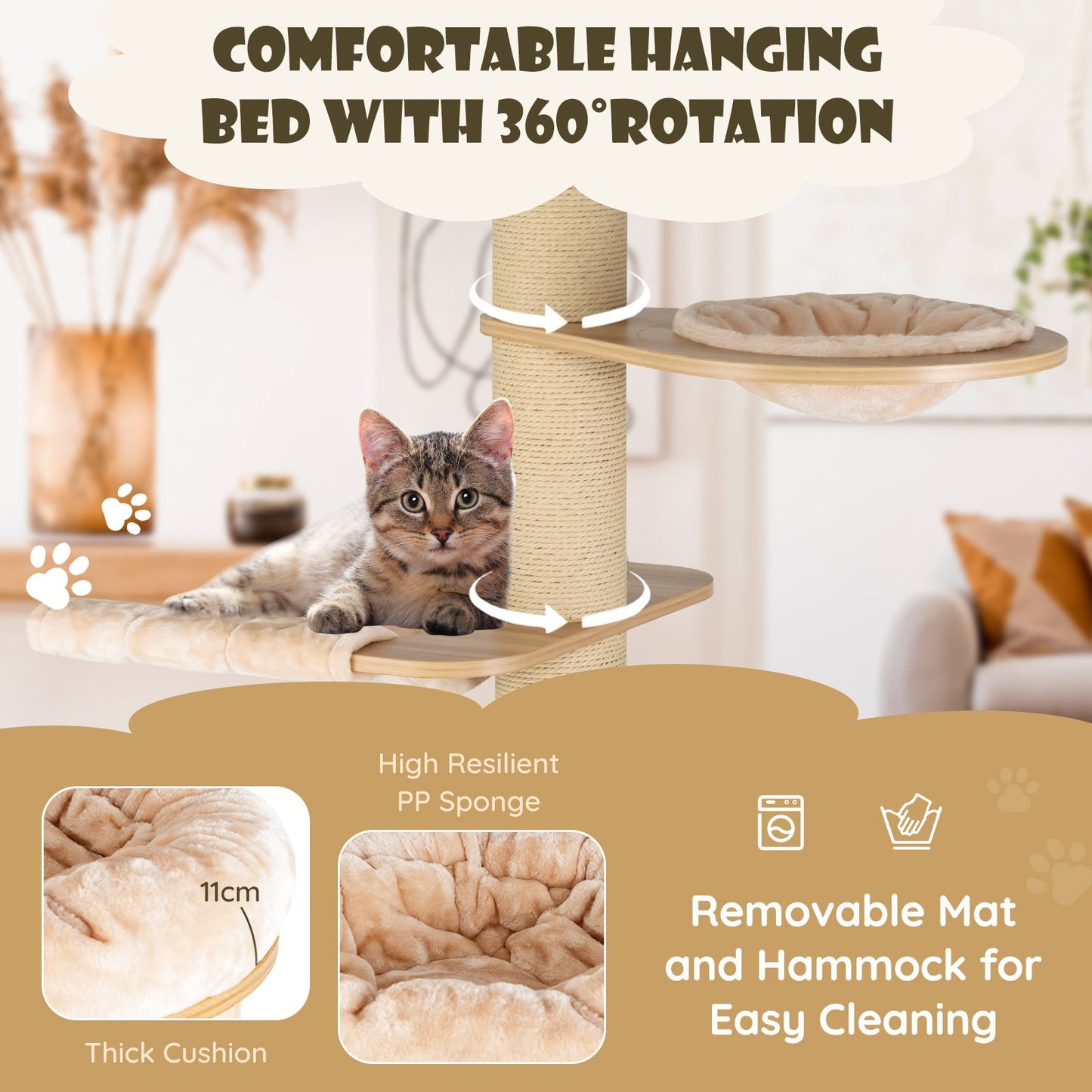 Modern Tall Cat Tree Tower with Wooden Cat Condo
