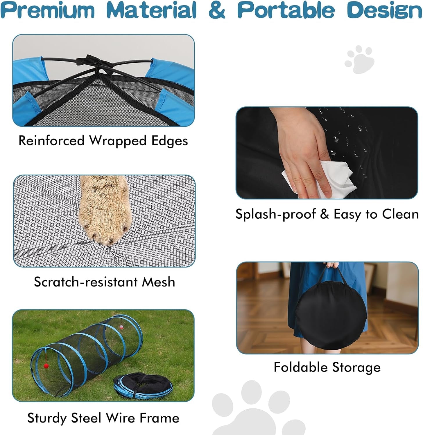 Outdoor Cat Enclosure, 3-In-1 Catio Outdoor Cat Enclosure with Tunnel for outside and Indoor, Kitty Tent Portable Catio Pet Playpen with Storage Bag for Kitty and Small Animals