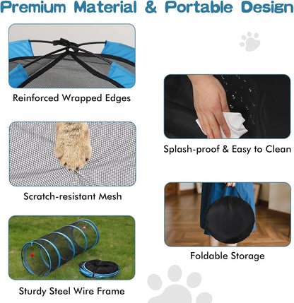 Outdoor Cat Enclosure, 3-In-1 Catio Outdoor Cat Enclosure with Tunnel for outside and Indoor, Kitty Tent Portable Catio Pet Playpen with Storage Bag for Kitty and Small Animals