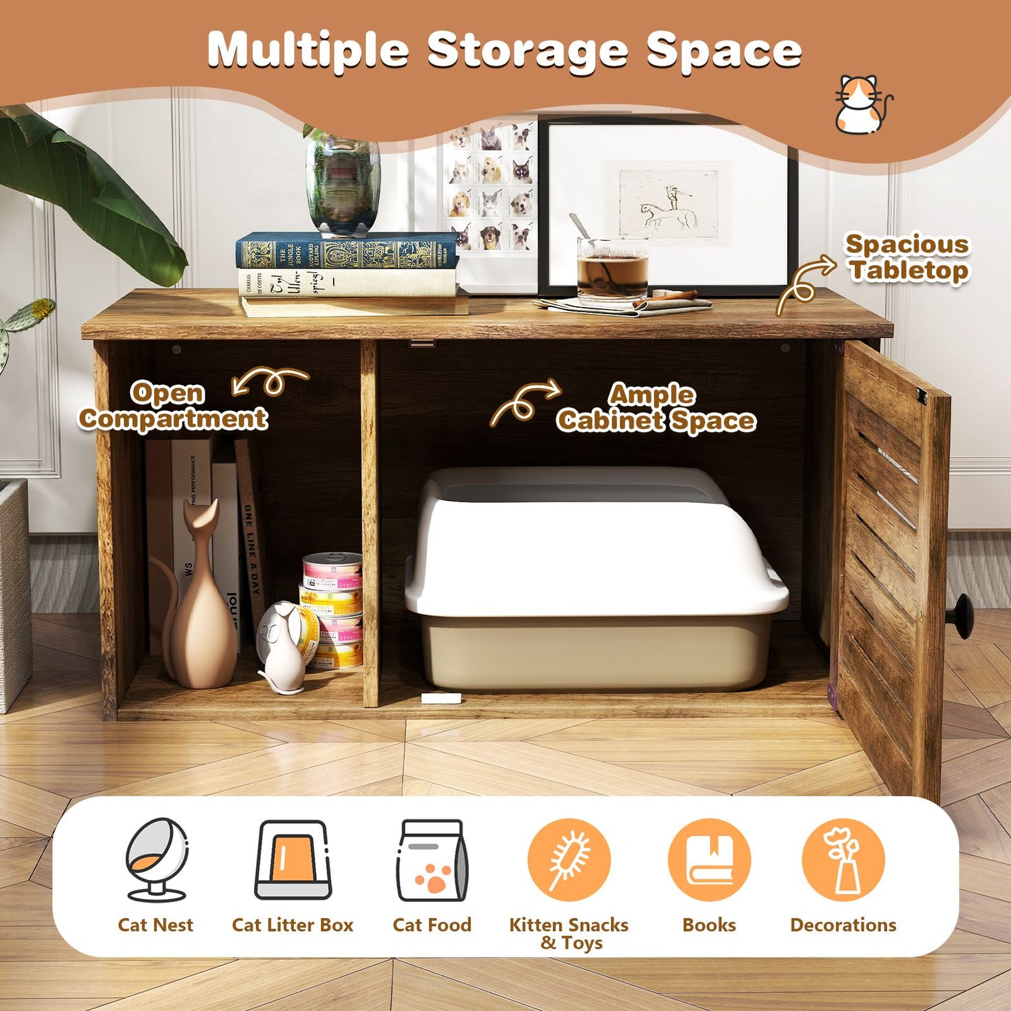 Cat Litter Box Enclosure Hidden Cat Washroom with Winding Entry