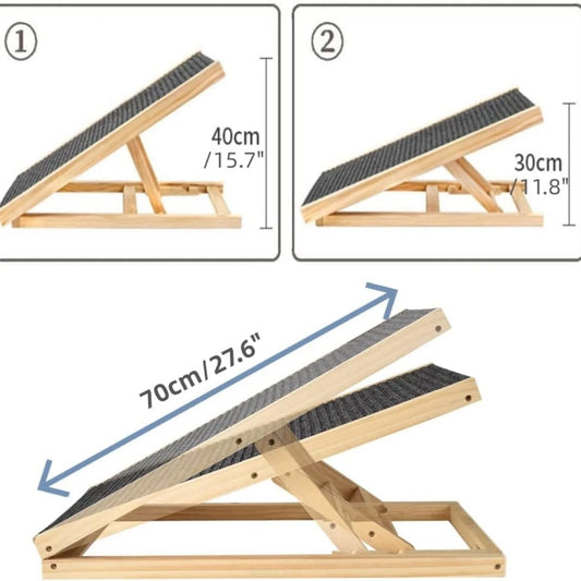 Pet Climbing Ladder Solid Wood Pet Ramp Car Dog Ladder with Non-Slip Carpet Height Adjustable Multi-Purpose Treads