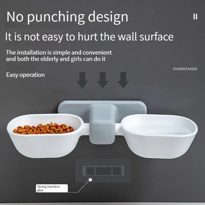 1PCS Wall Mounted Cat Bowl Pet Feeding Bowl Double Bowls Cat Dog Hanging Water Bowl Adjustable Height Food Basin for Pet