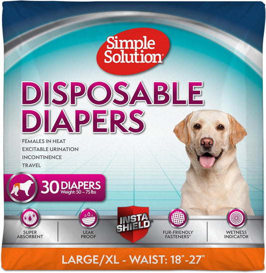 True Fit Disposable Dog Diapers for Female Dogs | Super Absorbent with Wetness Indicator | 30 Count, White, L/XL