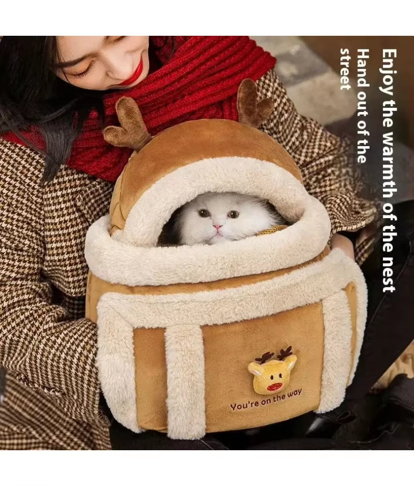 Furry Warm Cat Carrier Portable Pet Travel Bag Luxury Outdoor Handbag Car Seat Winter Cozy Nest for Puppy Kitten Transport