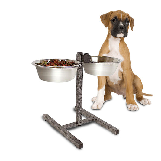 Double Dog Bowls Stainless Steel Set for Food Water with Adjustable Height Stand