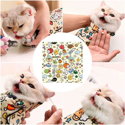Cat Grooming Wrap Self-Adherent Cat Restraint Wrap Anti-Escape Cat Swaddle Burrito Wrap for Nail Trimming Cat Grooming Supplies