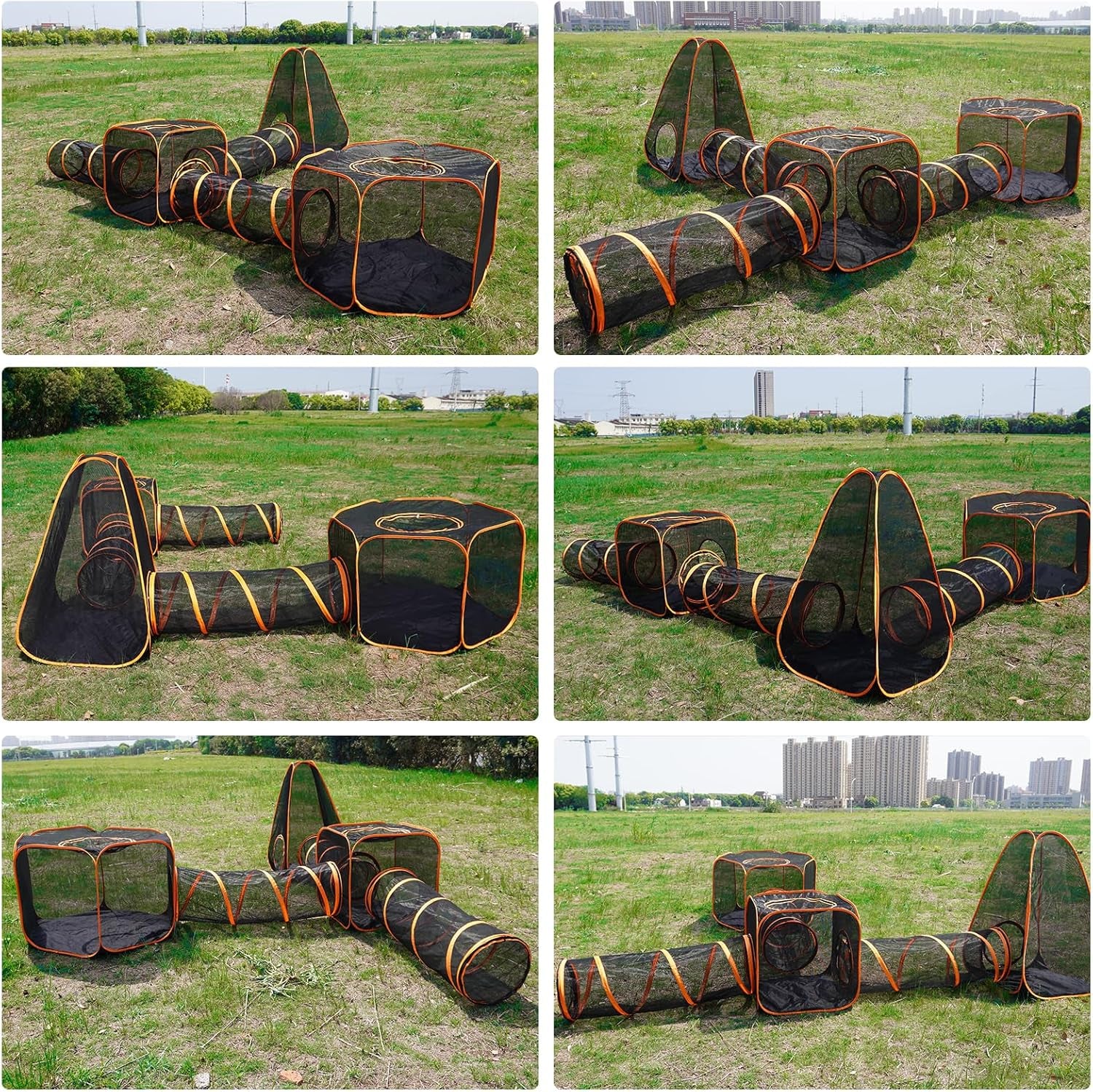 Large Pet Tunnel Cat, Foldable Small Animal Playpen Outdoor Cat Enclosure Tunnel Protable Dog Playpens Indoors for Small Medium Kitten Dog Puppy (6 in 1)