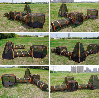 Large Pet Tunnel Cat, Foldable Small Animal Playpen Outdoor Cat Enclosure Tunnel Protable Dog Playpens Indoors for Small Medium Kitten Dog Puppy (6 in 1)