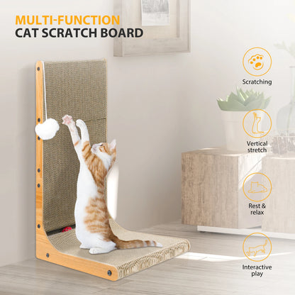 L Shape Cat Scratcher 68 Cm Cat Scratch Pad Cat, Cat Scratching Cardboard Wall Scratcher with Ball Toy for Indoor Cats