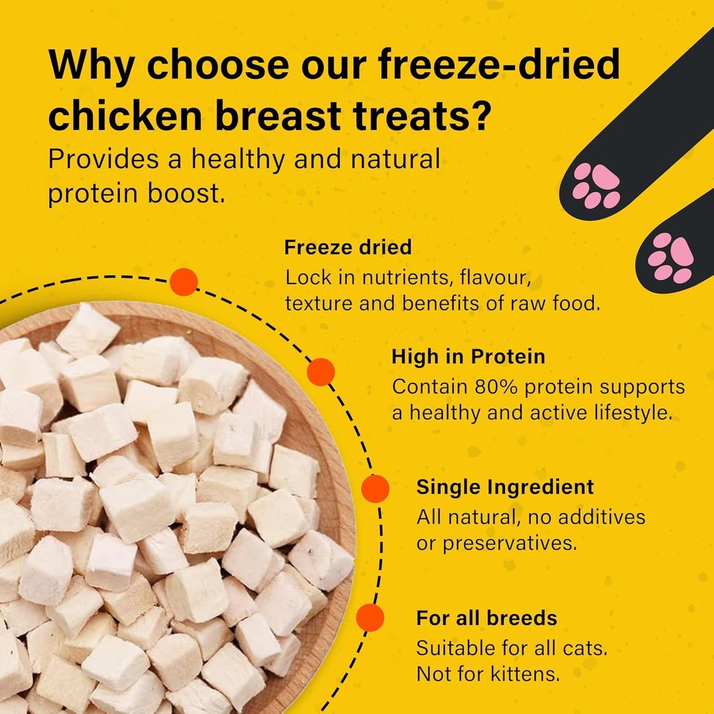 Freeze Dried Chicken Cat Treats 100% Natural Grain Free Fresh Chicken Dry Cat Treat Allergen-Free & Hypoallergenic Easy Digestion Nibbles for Cats 10 Bags X 10G