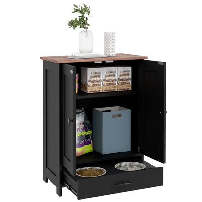 Dog Feeding Station with Storage, Pet Feeding Station with Dog Bowls, Black