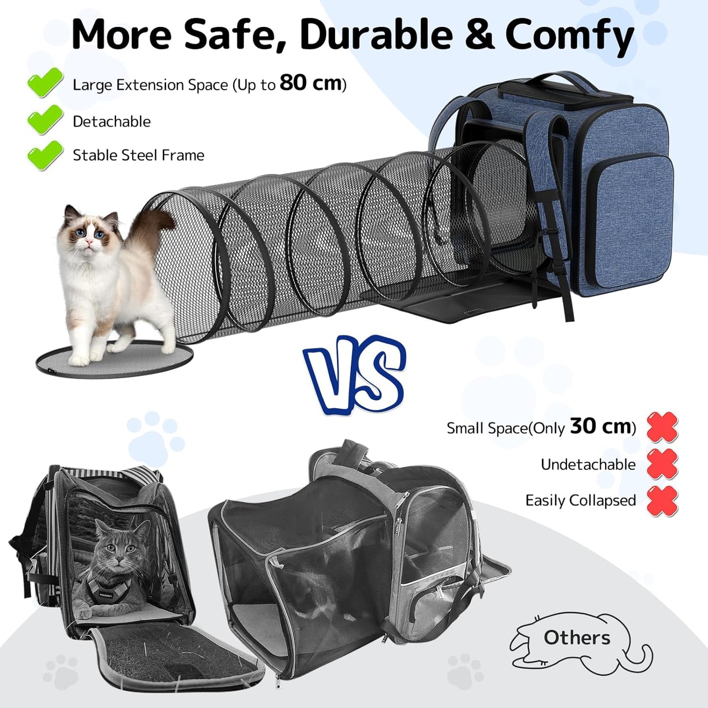 Cat Carrier Backpacks: Expandable Pet Backpack with Breathable Mesh, Pet Carrier Backpack for Cats Small Dogs Puppies up to 25 Lbs, Dog Carrier Backpack for Travel Hiking Camping Outdoor Blue