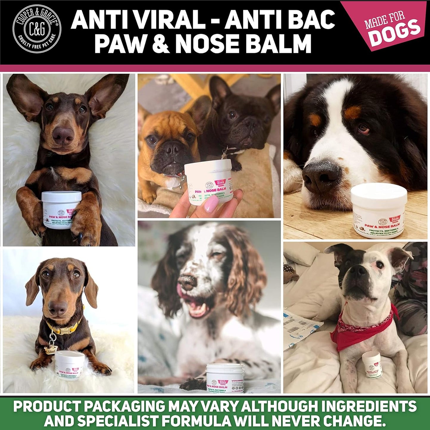 Cooper and Gracie Dog Paw and Nose Balm 100ML - Instantly Soothe Cracked, Itchy Skin and Paws | Antifungal, Cruelty-Free Formula | Best Grooming for Dogs