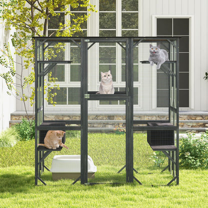 Large Wooden Cat House with Weatherproof Asphalt Roof and Enter Door