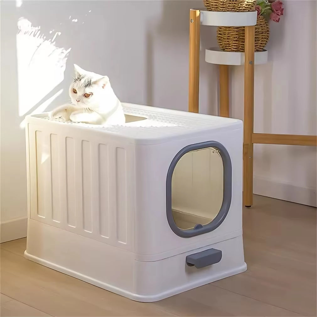 Cat Litter Box with Lid, Fully Enclosed Anti-Splashing Cat Kitty Litter Pan, Large Cat Potty Drawer Type Cat Toilet Easy Clean