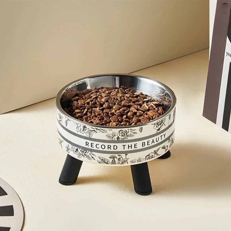 Cat Bowl Anti-Knockover Stainless Steel Feeding and Water Bowl High Foot Large Mouth Pet Cat and Dog Food Utensil Flower Shape