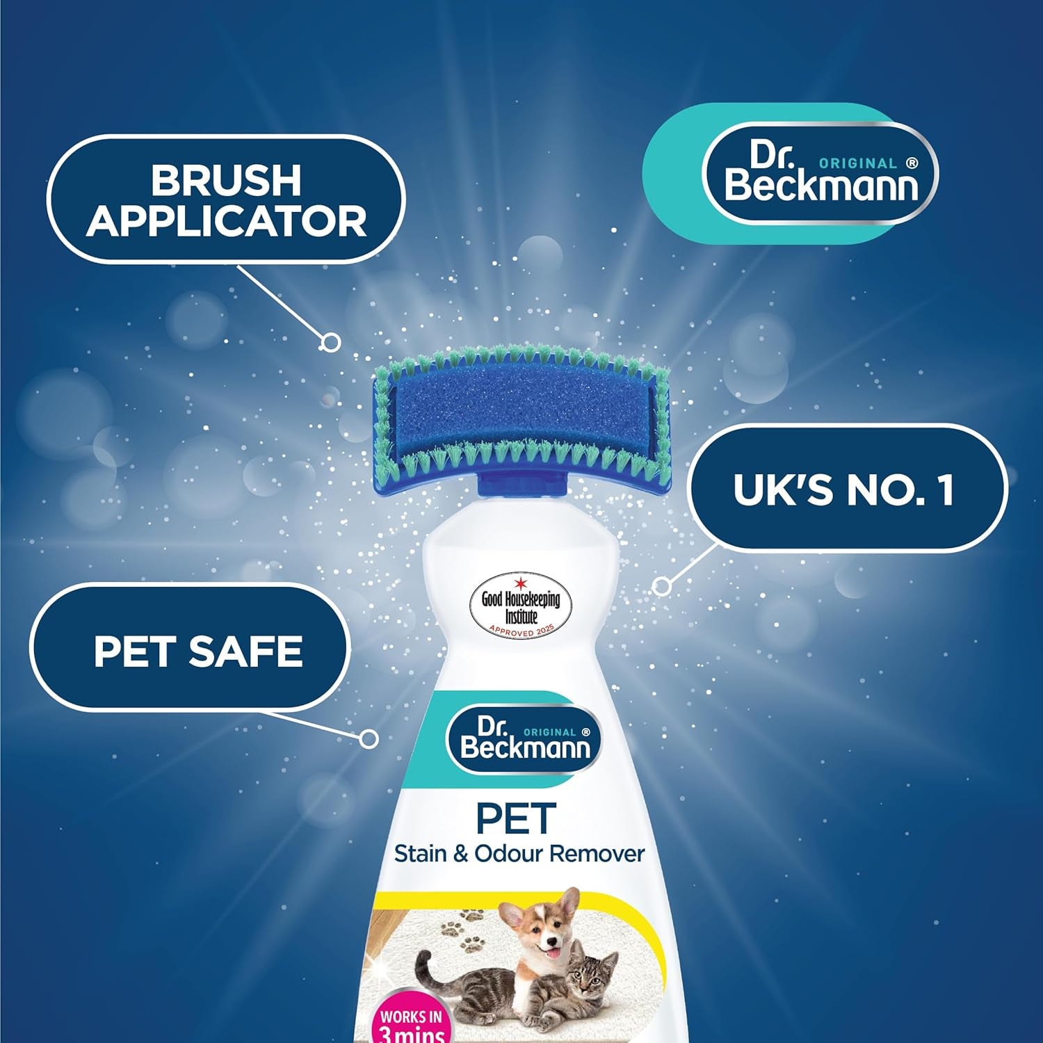 Pet Stain & Odour Remover, Eliminates Stains and Odours Caused by Pets, Incl. Applicator Brush, 650 Ml