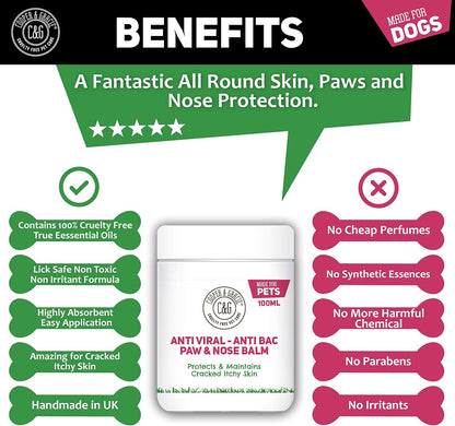 Cooper and Gracie Dog Paw and Nose Balm 100ML - Instantly Soothe Cracked, Itchy Skin and Paws | Antifungal, Cruelty-Free Formula | Best Grooming for Dogs