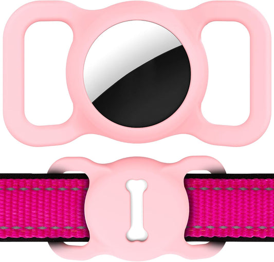 Dog Collar Holder for Airtag,  Air Tag Protective Cat Airtag Dog Collar,Silicone Airtags GPS Tracking Accessories,Air Tags with Bone Pattern (1 Pack(Pink))