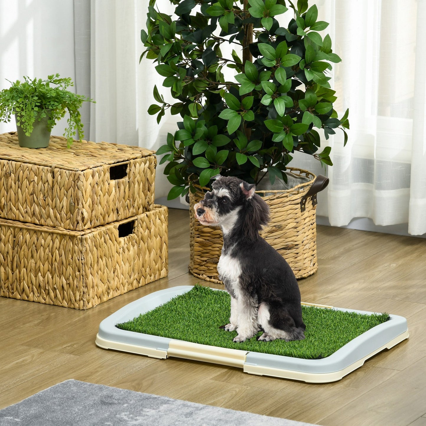 Pawhut Dog Toilet Indoor W/ Artificial Grass, Grid Panel, Tray, 63 X 48.5Cm