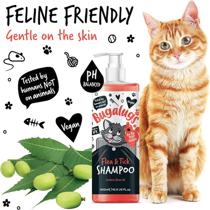 Flea and Tick Cat Shampoo by  500Ml, Deep Cleansing for Cats for Fleas, Ticks & Mites Contains Neem Oil, PH Balanced Vegan (500Ml Flea Shampoo)