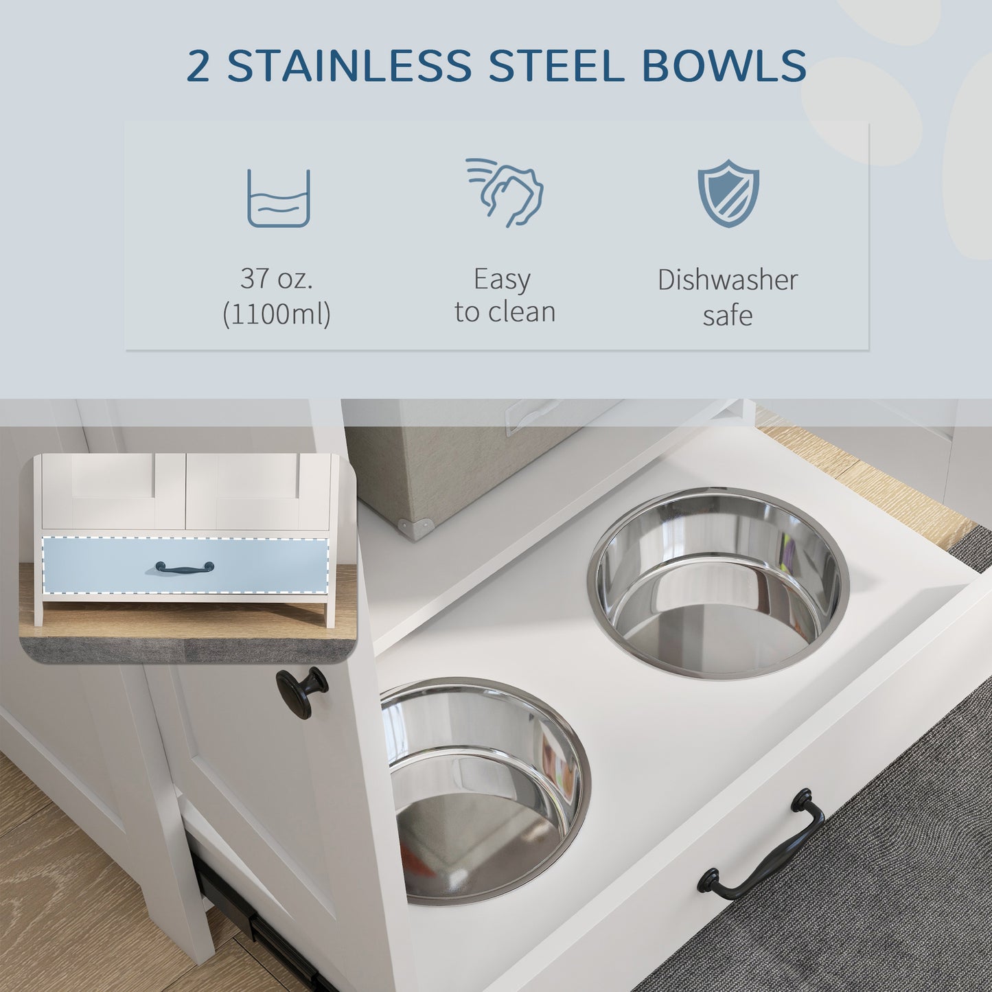 Dog Feeding Station with Storage, Pet Feeding Station with Dog Bowls, Black