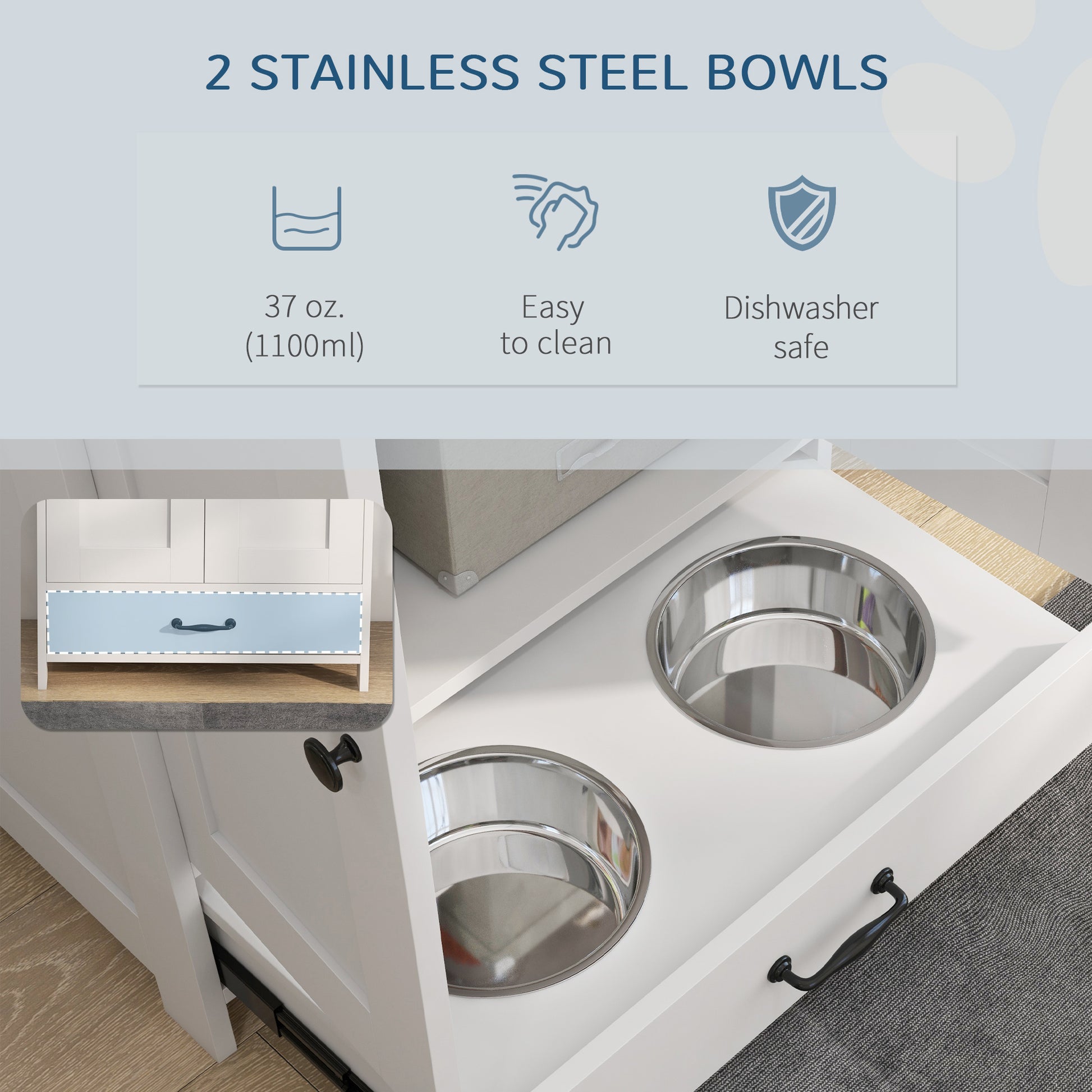 Dog Feeding Station with Storage, Pet Feeding Station with Dog Bowls, Black