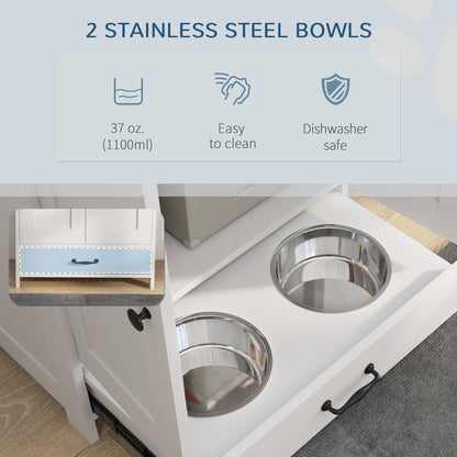Dog Feeding Station with Storage, Pet Feeding Station with Dog Bowls, Black