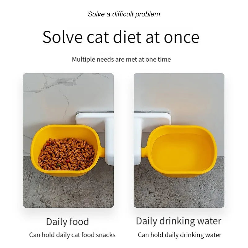 1PCS Wall Mounted Cat Bowl Pet Feeding Bowl Double Bowls Cat Dog Hanging Water Bowl Adjustable Height Food Basin for Pet