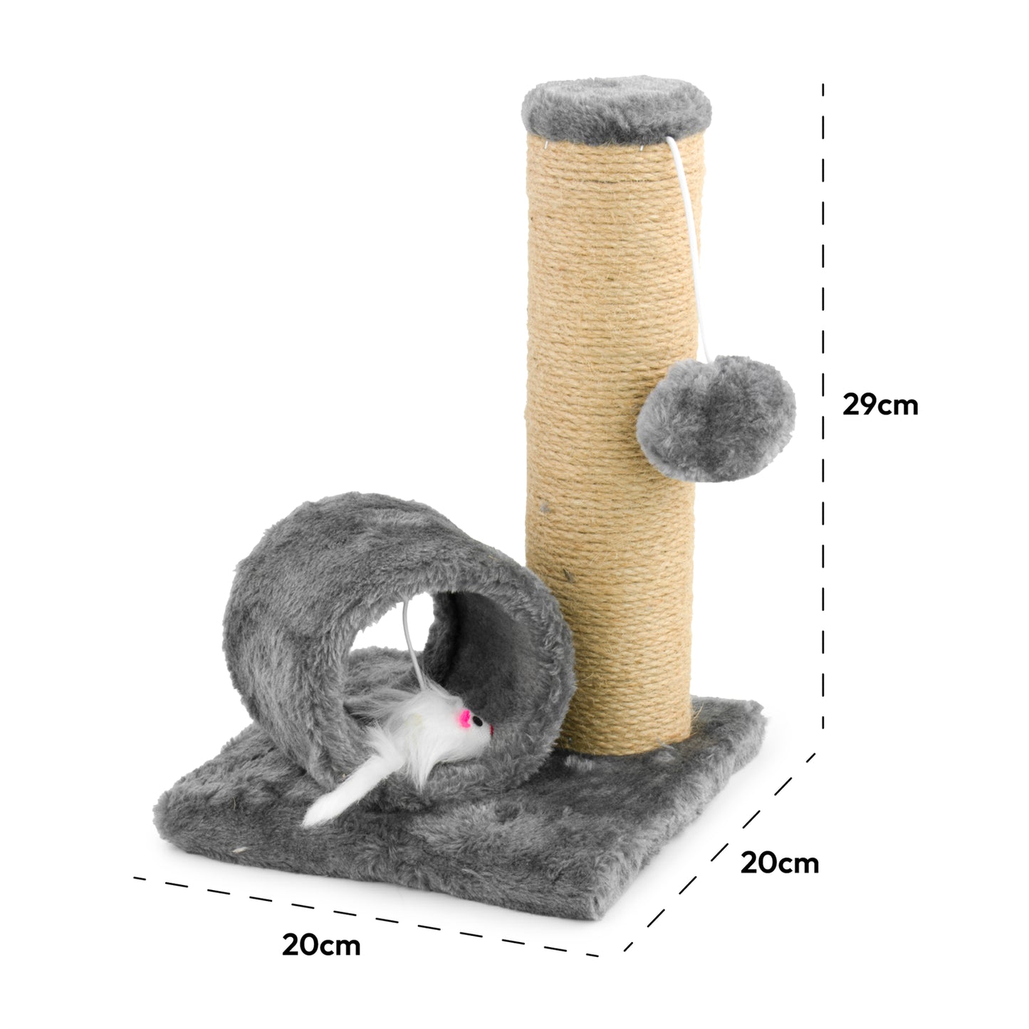 KCT GREY KITTEN SCRATCH POST ACTIVITY PLAY TUNNEL CAT SISAL SCRATCHING TREE TOY