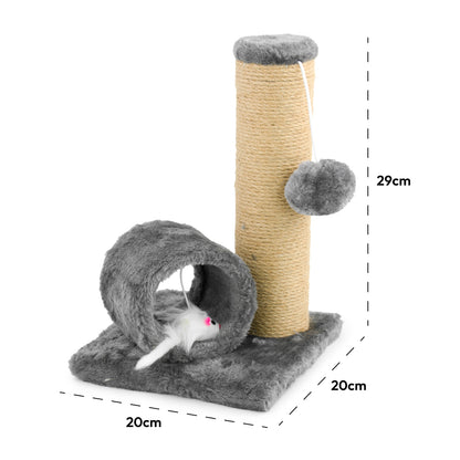 KCT GREY KITTEN SCRATCH POST ACTIVITY PLAY TUNNEL CAT SISAL SCRATCHING TREE TOY
