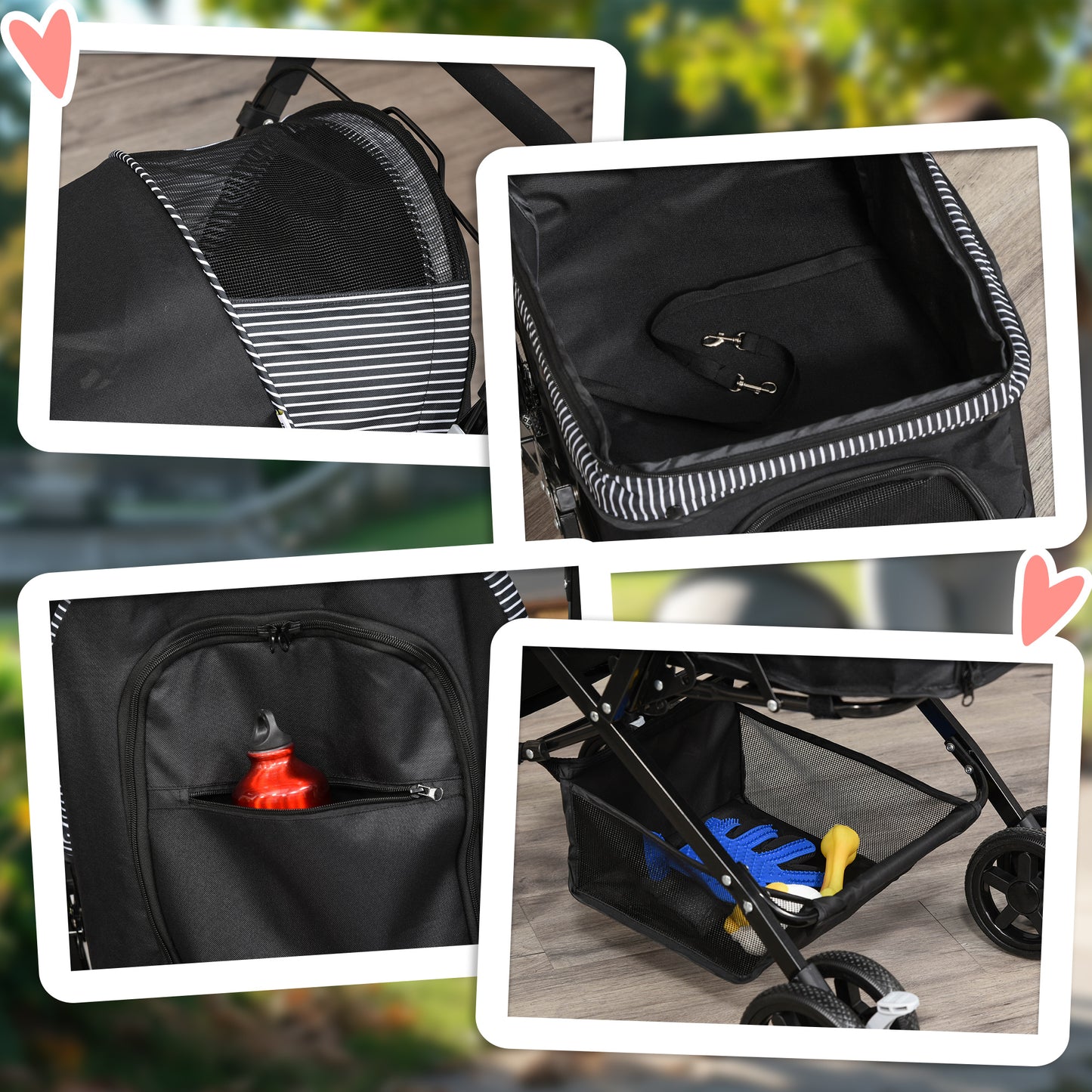 Pet Stroller Foldable Travel Dog Cat Carriage W/ Reversible Handle Brake Basket
