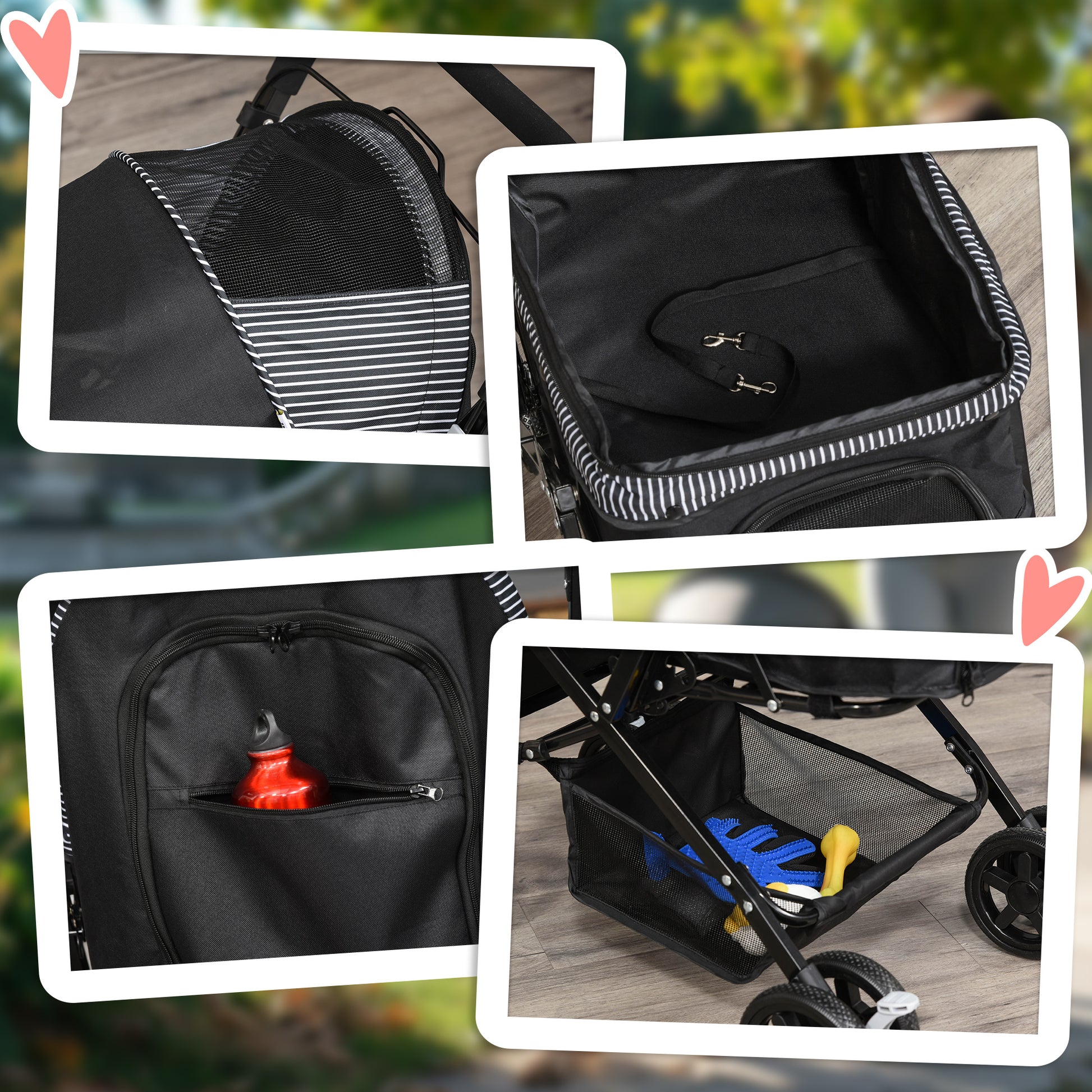 Pet Stroller Foldable Travel Dog Cat Carriage W/ Reversible Handle Brake Basket