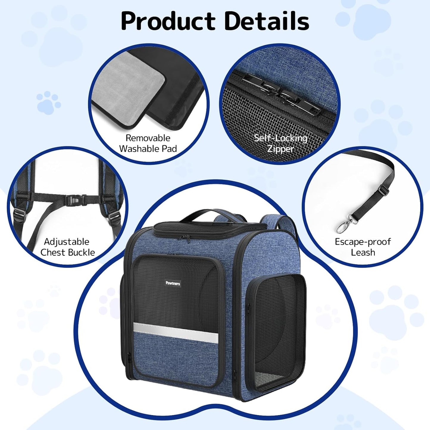 Cat Carrier Backpacks: Expandable Pet Backpack with Breathable Mesh, Pet Carrier Backpack for Cats Small Dogs Puppies up to 25 Lbs, Dog Carrier Backpack for Travel Hiking Camping Outdoor Blue