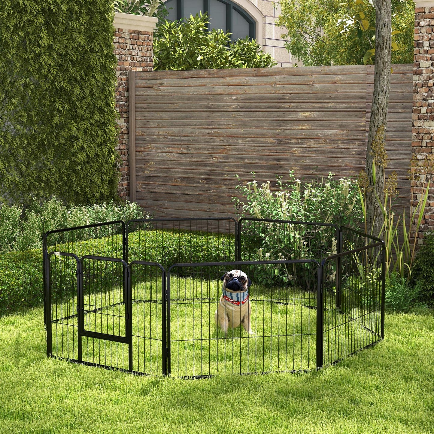 Pawhut Pet Pen Guinea Dog Pig Puppy Playpen Play House Steel Hutch Metal Grey