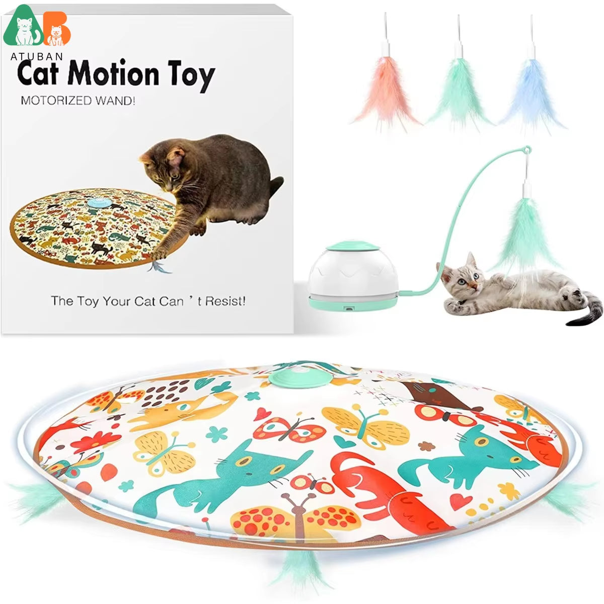 Automatic Motion Cat Toys-4 Modes Interactive Motorized Wand Toys,3 Feathers,Electronic Exercise Pet Toy for Indoor Cats