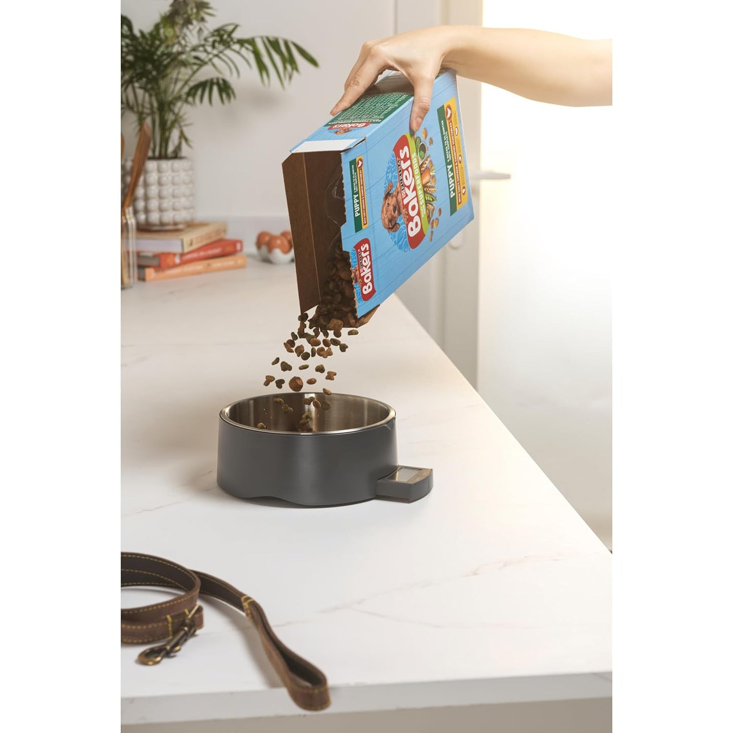 Digital Pet Food Scale – Smart Dog Bowl, Add & Weigh Tare Function, Measures Liquids, Pull Out LCD Display, Kitchen Food Weighing Bowl, 5 Kg Capacity, Stainless Steel Bowl, Cat Feeder, Grey