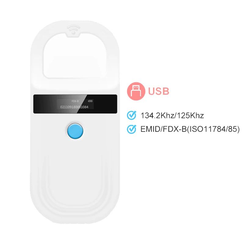 134.2Khz Pet Microchip RFID Reader 125Khz Pet ID Reader Cat Dog Microchip Scanner FDX-B Glass Chip Tag Reader