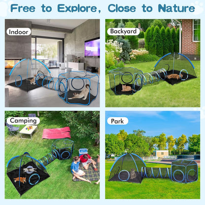 Outdoor Cat Enclosure, 3-In-1 Catio Outdoor Cat Enclosure with Tunnel for outside and Indoor, Kitty Tent Portable Catio Pet Playpen with Storage Bag for Kitty and Small Animals