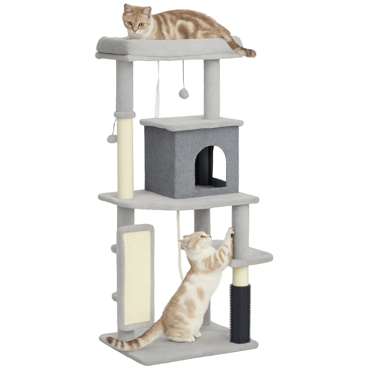 Cat Tree, 132Cm Cat Tower with Scratching Posts and Pad, Bed, House, Light Grey