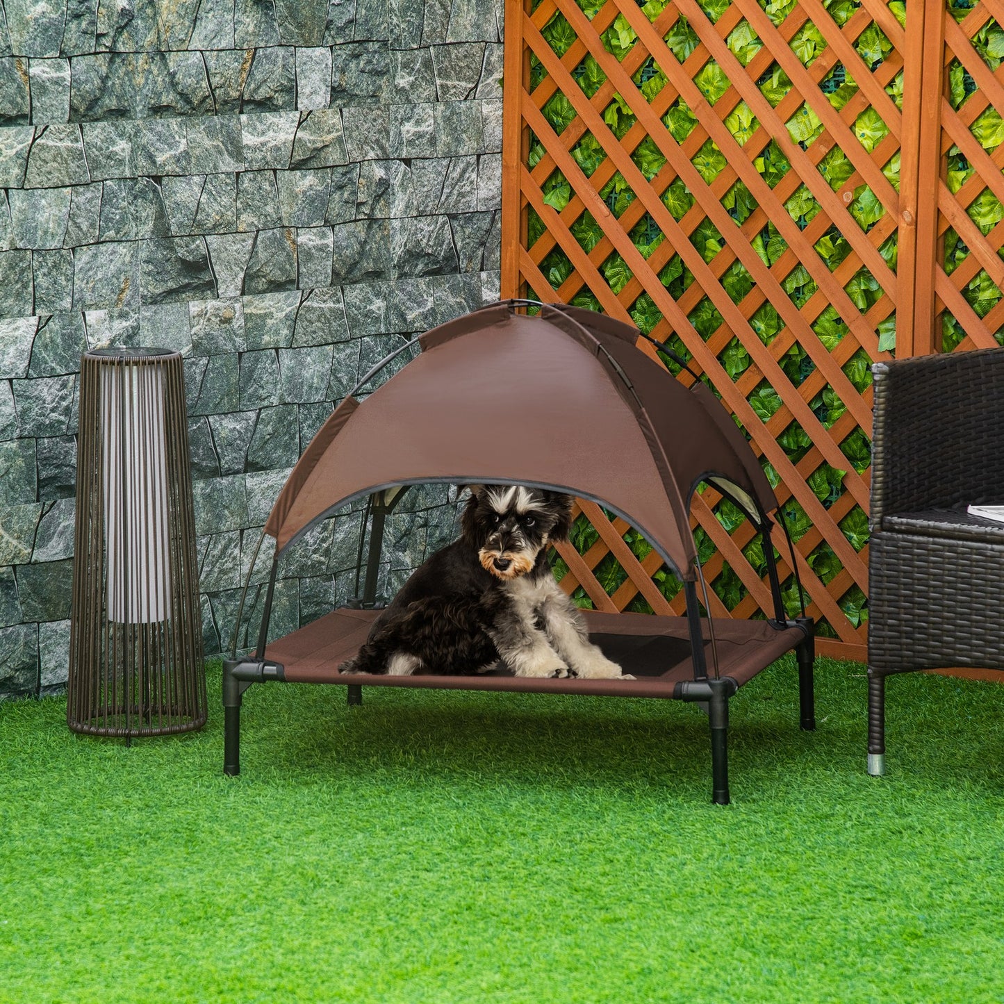Pawhut 76Cm Elevated Dog Bed Cooling Raised Pet Cot UV Protection Canopy Brown