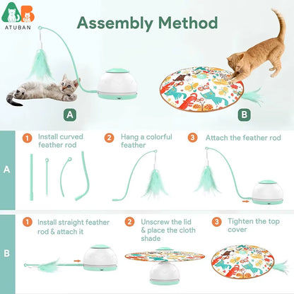 Automatic Motion Cat Toys-4 Modes Interactive Motorized Wand Toys,3 Feathers,Electronic Exercise Pet Toy for Indoor Cats