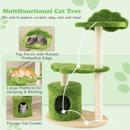 Wooden Cat Tree 97Cm Tall Cat Climbing Stand 3-Layer Cat Activity Center