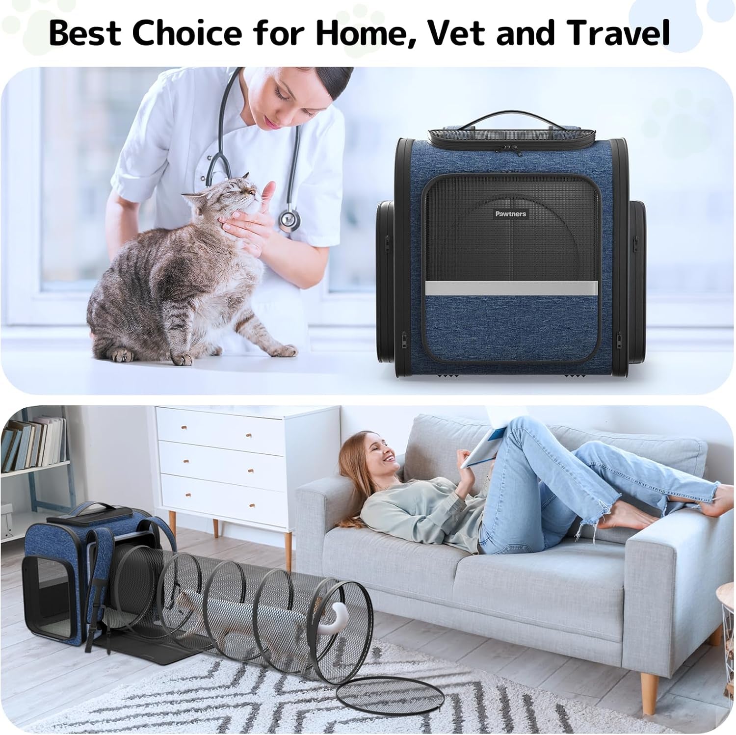 Cat Carrier Backpacks: Expandable Pet Backpack with Breathable Mesh, Pet Carrier Backpack for Cats Small Dogs Puppies up to 25 Lbs, Dog Carrier Backpack for Travel Hiking Camping Outdoor Blue