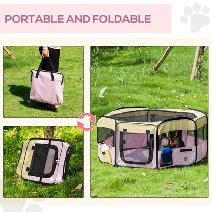 Pawhut Fabric Pet Dog Cat Puppy Playpen Rabbit Guinea Pig Play Pen in Pink Small