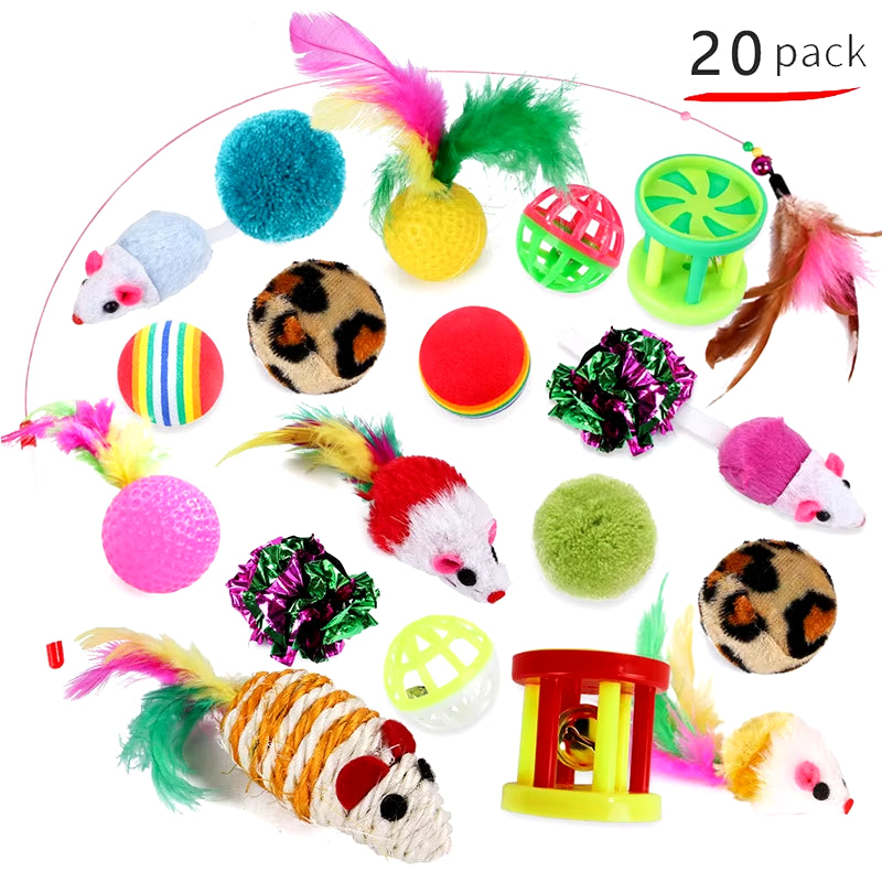 Kitten Toys Variety Pack-Pet Cat Toys Combination Set Cat Toy Funny Cat Stick Sisal Mouse Bell Ball Cat Supplies
