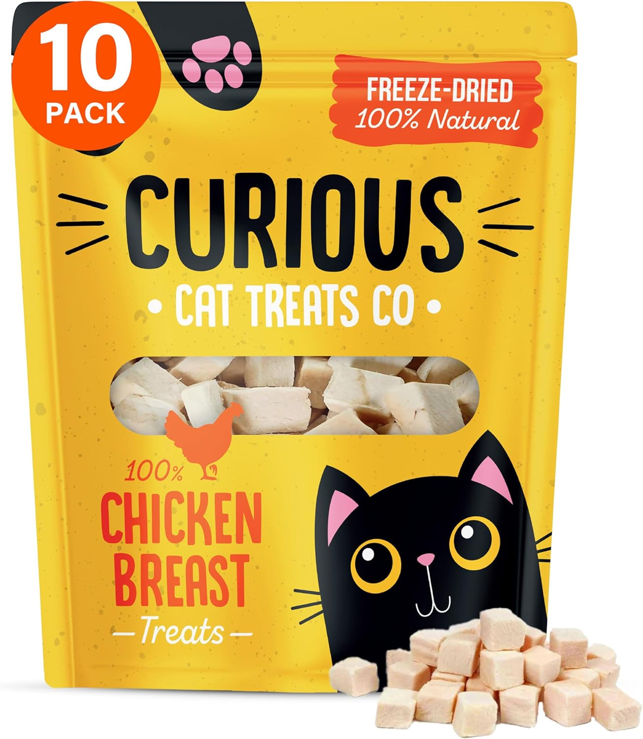 Freeze Dried Chicken Cat Treats 100% Natural Grain Free Fresh Chicken Dry Cat Treat Allergen-Free & Hypoallergenic Easy Digestion Nibbles for Cats 10 Bags X 10G